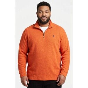 Ralph Lauren Polo Men's Orange 1/4 Zip Knit Sweater Cotton Pullover XXL 2XL EUC